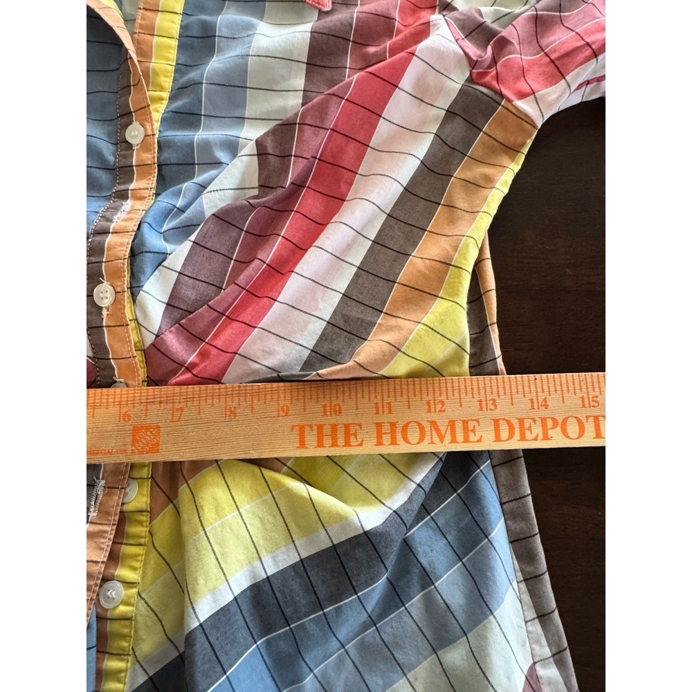 Finley Rainbow Top Plaid Ruched Button Down Multicolor Retro 70s Stretch Small - Picture 7 of 9
